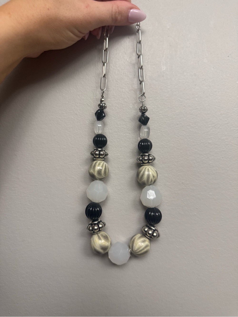 paparazzi Black White and Gold Beaded Statement Necklace